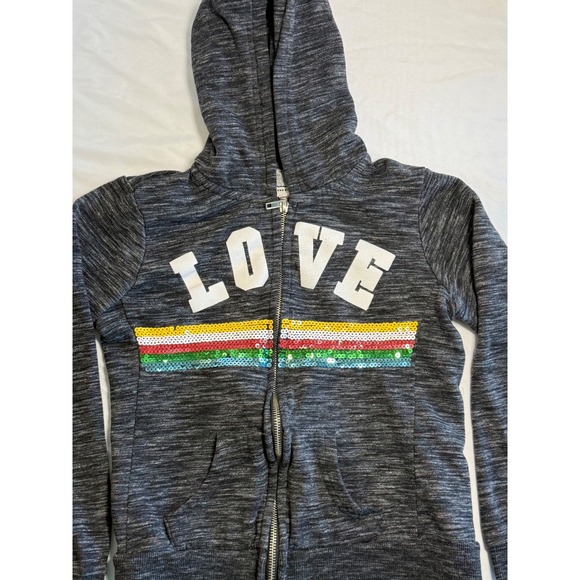 Reflex Kids Heather Gray Love Sequin Zip Up Hoodie - Size 10/12 (M) - Picture 4 of 7